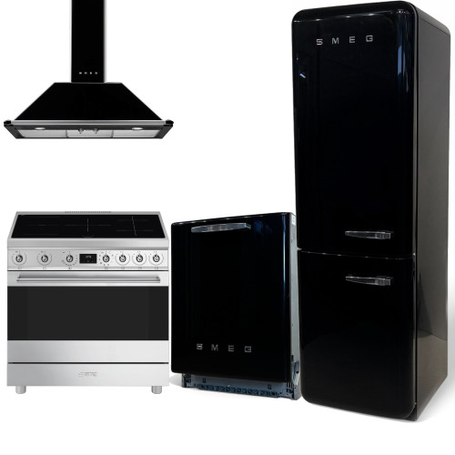 Комплект для кухни в черном цвете SMEG FAB 32 LNEN1, C91 MX2, STF ABBL 3, KT 110 BLE